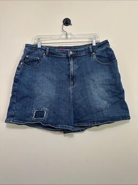 Mwah Jeans High-Waist Denim Shorts - Blue with Red Logo